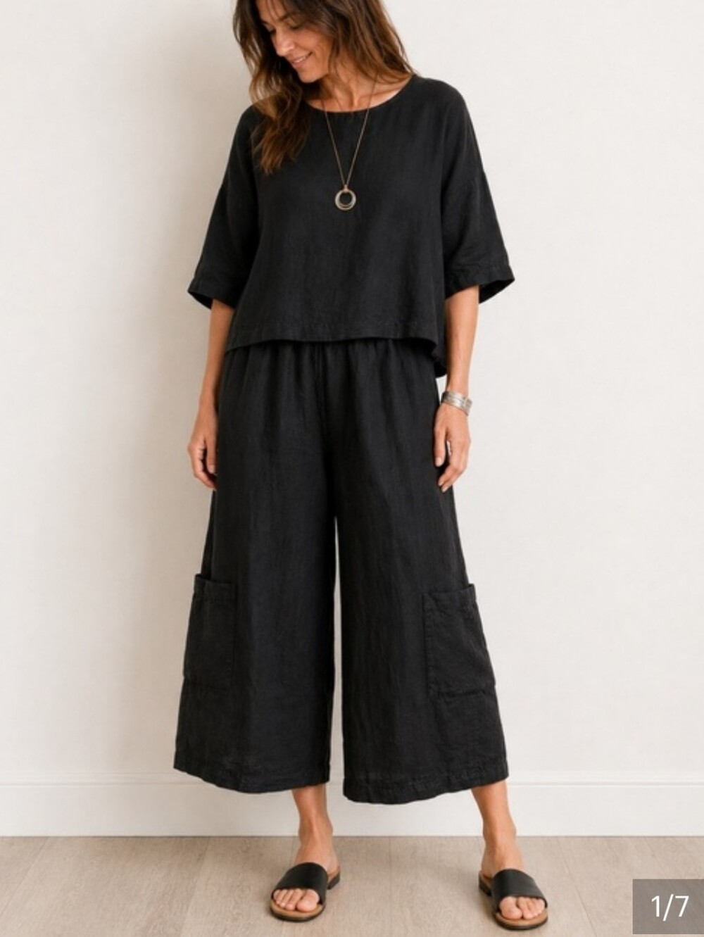 bryn Walker Casbah Floodpants Black Wide-Leg Linen Pants with Patch Pockets